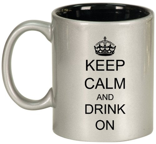 Keep Calm and Drink On Crown Ceramic Coffee Tea Mug Cup Silver Black