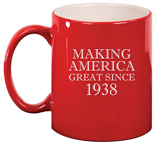 Ceramic Coffee Tea Mug Cup Making America Great Since 1938 80th Birthday (Red)