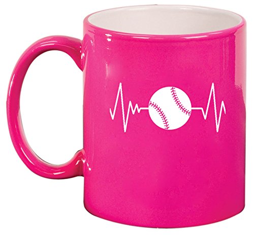Ceramic Coffee Tea Mug Cup Heart Beats Softball Baseball (Pink)