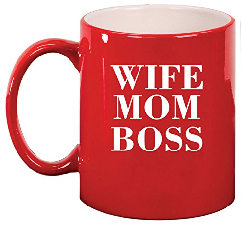 Ceramic Coffee Tea Mug Cup Wife Mom Boss (Red)