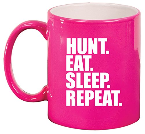 Ceramic Coffee Tea Mug Hunt Eat Sleep Repeat Hunting (Pink)