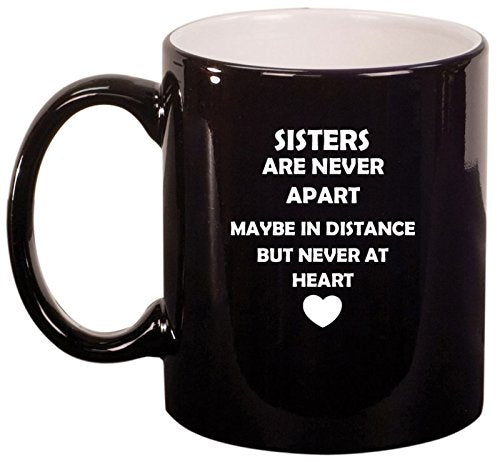 Ceramic Coffee Tea Mug Cup Sisters Long Distance Love (Black)