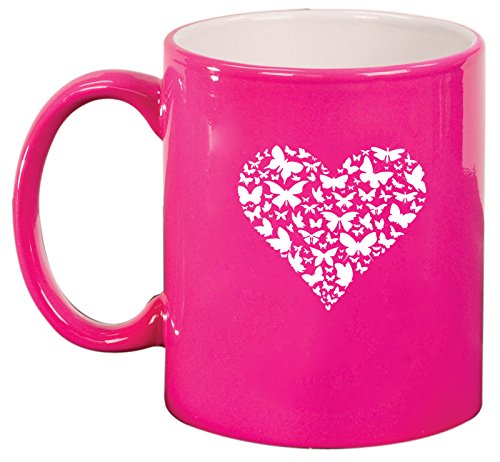 Ceramic Coffee Tea Mug Cup Butterfly Heart (Pink)