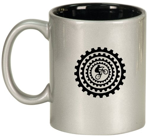 Silver Ceramic Coffee Tea Mug Bike BMX Mountain Gears