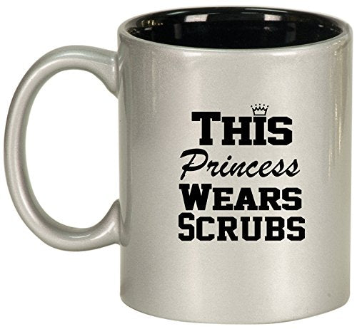 This Princess Wears Scrubs Nurse Doctor Medical Ceramic Coffee Tea Mug Cup (Silver)