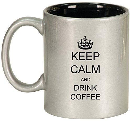 Ceramic Coffee Tea Mug Keep Calm and Drink Coffee (Silver)