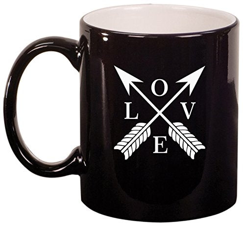 Ceramic Coffee Tea Mug Cup Love Arrows (Black)