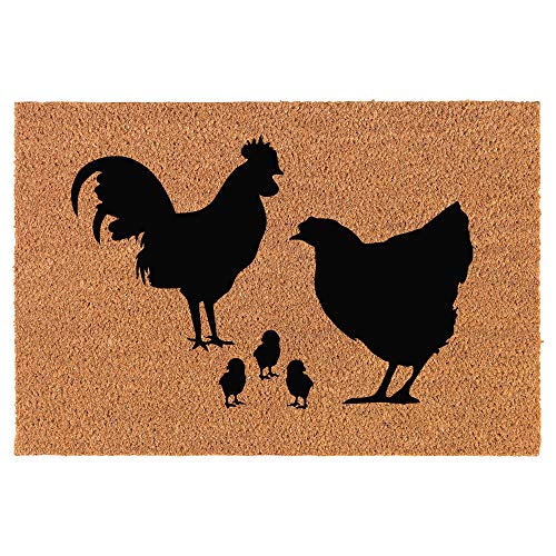 Coir Doormat Front Door Mat New Home Closing Housewarming Gift Chicken Family (24" x 16" Small)