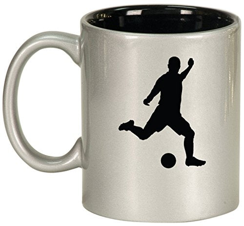 Ceramic Coffee Tea Mug Cup Soccer Player (Silver)
