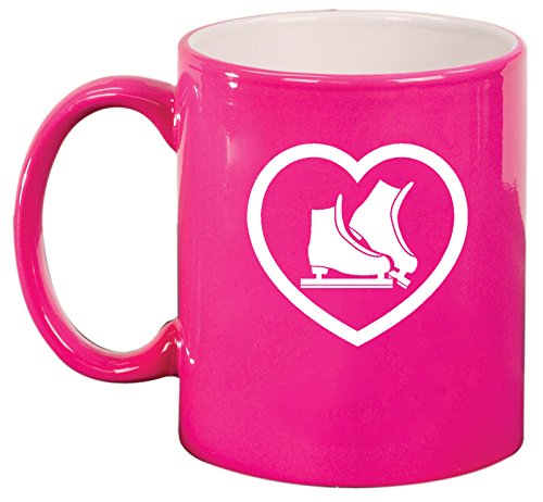 Ceramic Coffee Tea Mug Cup Heart Ice Skates (Pink)