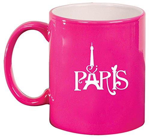 Ceramic Coffee Tea Mug Cup Paris Eiffel Tower Heart Love (Pink)