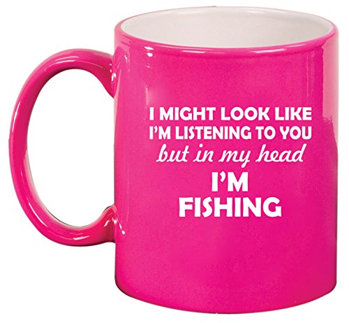 Ceramic Coffee Tea Mug Cup In My Head I'm Fishing Funny (Pink)