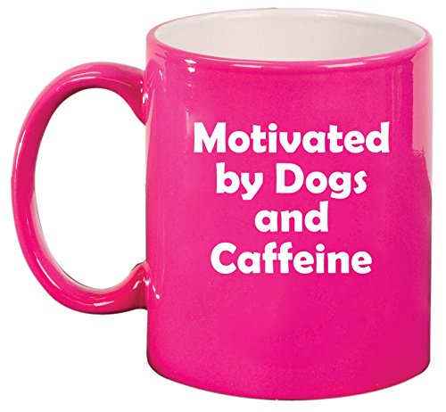 Ceramic Coffee Tea Mug Cup Motivated By Dogs And Caffeine (Pink)