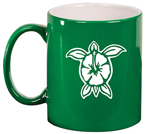 Ceramic Coffee Tea Mug Cup Hibiscus Turtle (Green)