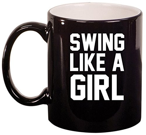 Ceramic Coffee Tea Mug Cup Swing Like A Girl Golf Softball Kettlebell (Black)