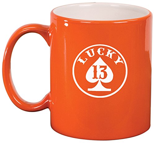 Ceramic Coffee Tea Mug Lucky 13 Spade (Orange)
