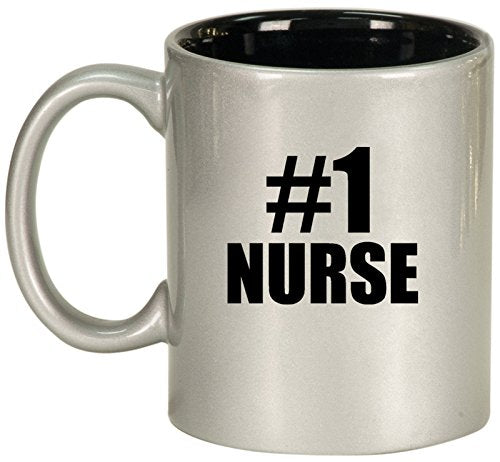 Ceramic Coffee Tea Mug #1 Nurse (Silver)
