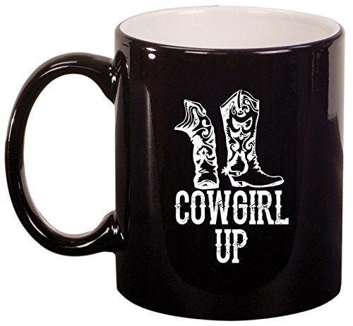 Ceramic Coffee Tea Mug Cup Cowgirl Up Boots (Black)