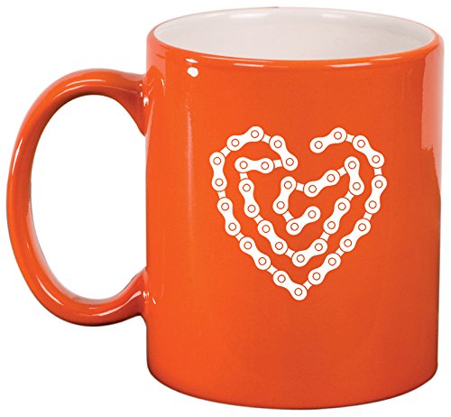 Ceramic Coffee Tea Mug Cup Heart Love Bike Chain (Orange)