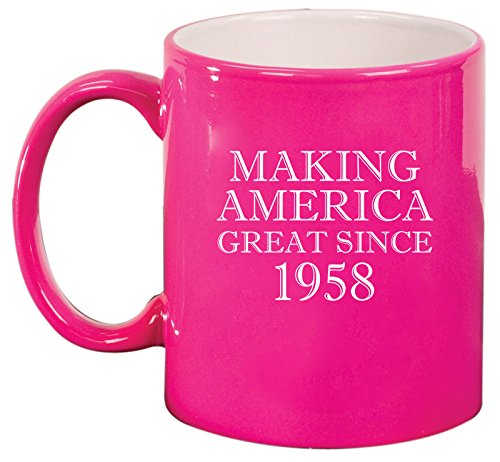 Ceramic Coffee Tea Mug Cup Making America Great Since 1958 60th Birthday (Pink)