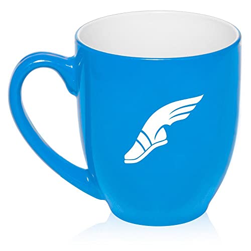 16 oz Large Bistro Mug Ceramic Coffee Tea Glass Cup Track & Field Wing Shoe (Light Blue),MIP