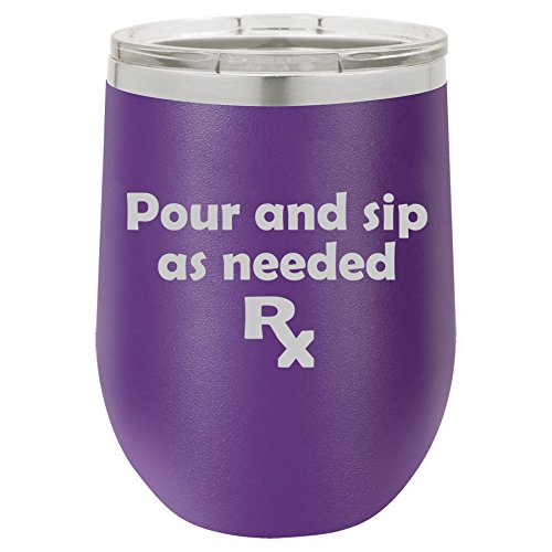 12 oz Double Wall Vacuum Insulated Stainless Steel Stemless Wine Tumbler Glass Coffee Travel Mug With Lid Pour And Sip As Needed Funny Prescription Wine Nurse (Purple)