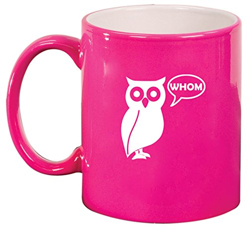 Ceramic Coffee Tea Mug Grammar Funny Owl Who Whom (Pink)