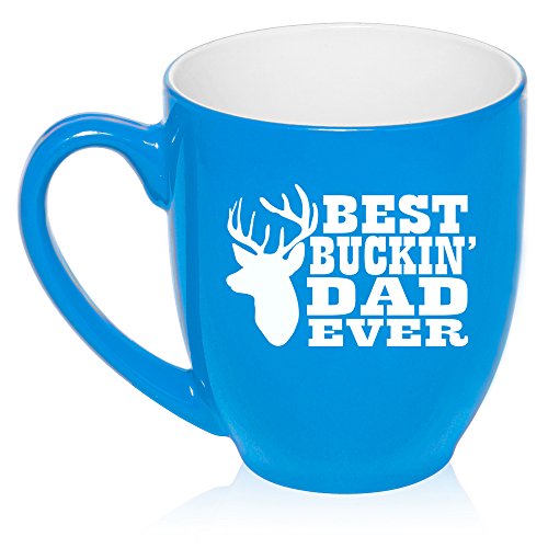16 oz Large Bistro Mug Ceramic Coffee Tea Glass Cup Best Buckin Dad Ever Father (Light Blue)