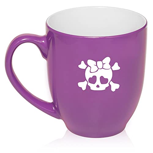 16 oz Large Bistro Mug Ceramic Coffee Tea Glass Cup Heart Skull Bow (Purple),MIP