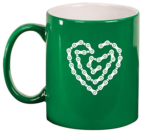 Ceramic Coffee Tea Mug Cup Heart Love Bike Chain (Green)