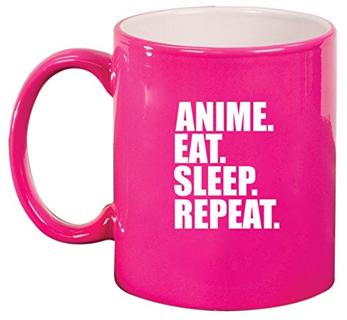 Ceramic Coffee Tea Mug Cup Anime Eat Sleep Repeat (Pink)