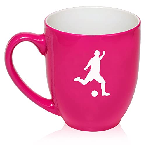 16 oz Large Bistro Mug Ceramic Coffee Tea Glass Cup Soccer Player (Hot Pink),MIP