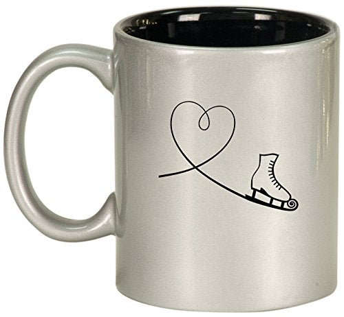 Ceramic Coffee Tea Mug Cup Heart Love Ice Skating (Silver)