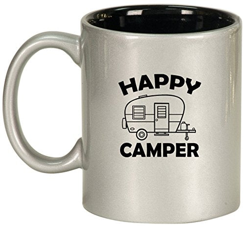 Ceramic Coffee Tea Mug Happy Camper (Silver)