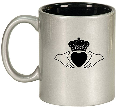 Ceramic Coffee Tea Mug Irish Claddagh (Silver)
