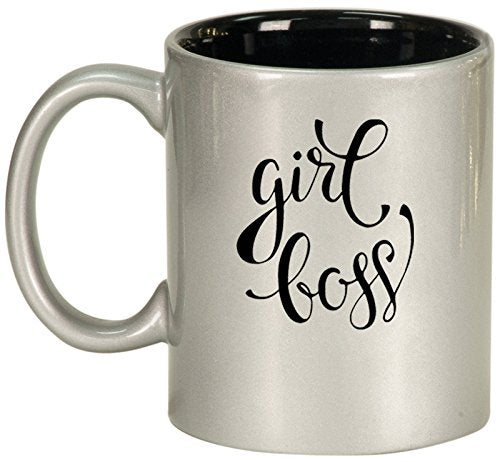 Ceramic Coffee Tea Mug Cup Girl Boss (Silver)