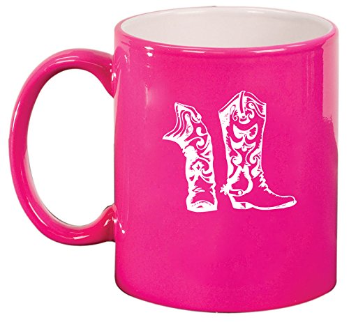 Ceramic Coffee Tea Mug Cup Cowboy Cowgirl Boots (Pink)