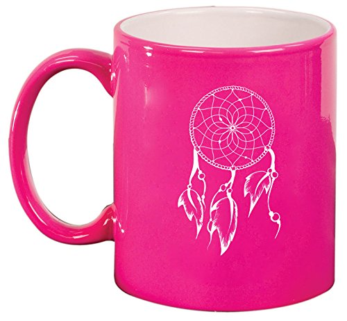 Ceramic Coffee Tea Mug Cup Dreamcatcher with Feathers (Pink)