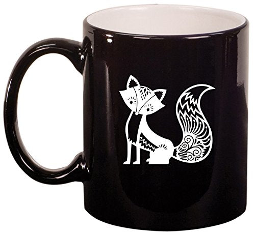 Ceramic Coffee Tea Mug Cup Fancy Fox (Black)