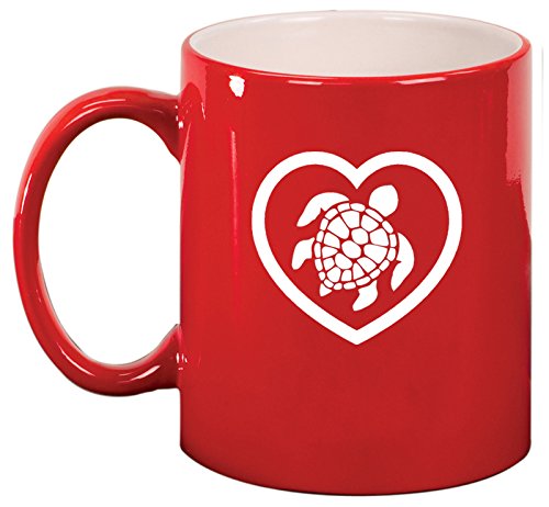 Ceramic Coffee Tea Mug Heart Turtle (Red)