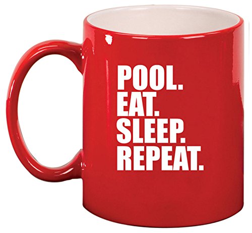 Ceramic Coffee Tea Mug Cup Pool Eat Sleep Repeat (Red)