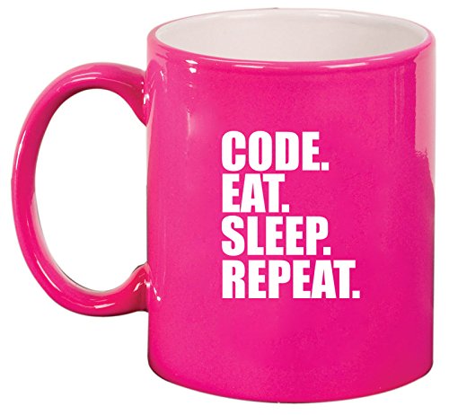 Ceramic Coffee Tea Mug Cup Code Eat Sleep Repeat (Pink)