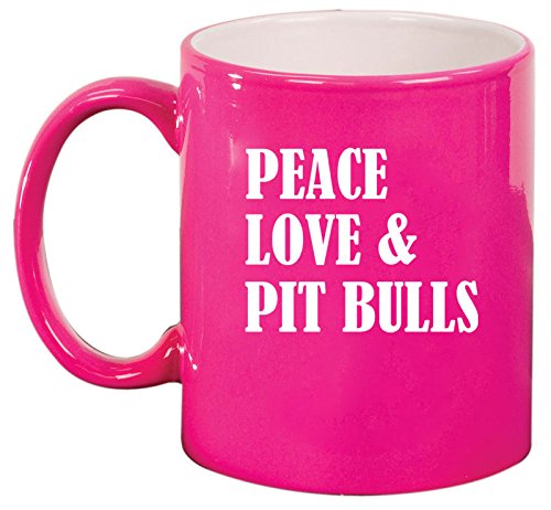 Ceramic Coffee Tea Mug Cup Peace Love & Pit Bulls (Pink)