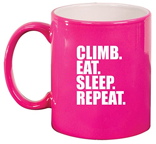 Ceramic Coffee Tea Mug Cup Climb Eat Sleep Repeat Climber (Pink)