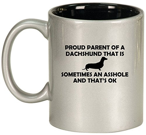 Ceramic Coffee Tea Mug Cup Proud Parent Dachshund (Silver)