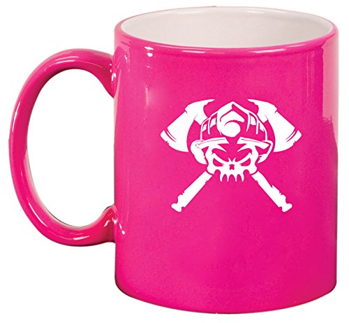 Ceramic Coffee Tea Mug Cup Firefighter Skull (Pink)