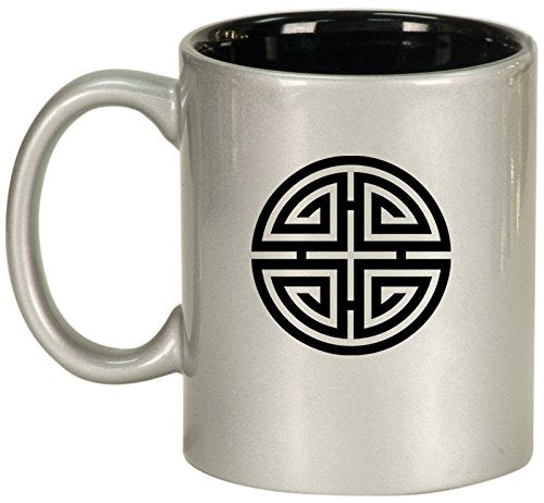 Ceramic Coffee Tea Mug Four Blessings Lucky Feng Shui (Silver)