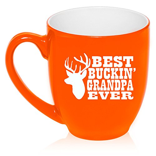 16 oz Large Bistro Mug Ceramic Coffee Tea Glass Cup Best Buckin Grandpa Ever Grandfather Grandpa (Orange)