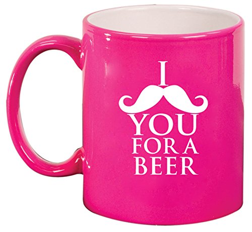 Ceramic Coffee Tea Mug I Mustache You For A Beer (Hot Pink)
