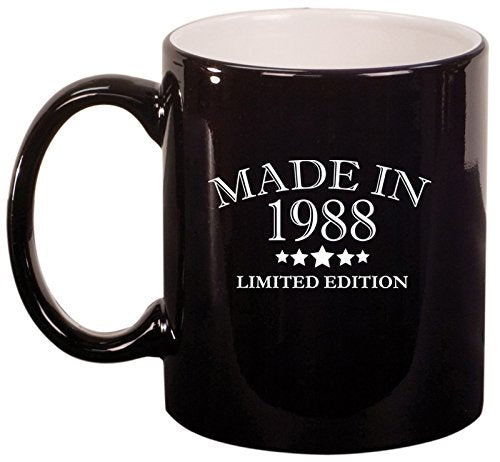 Ceramic Coffee Tea Mug Cup Made In 1988 Birthday 30th Birthday (Black)